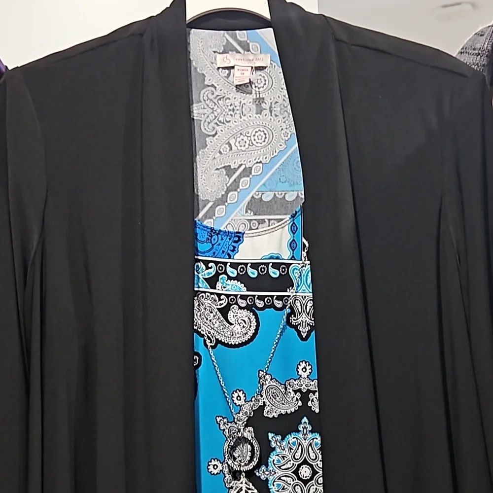 13. Dress Barn Blue Print Dress with Duster and neck chain